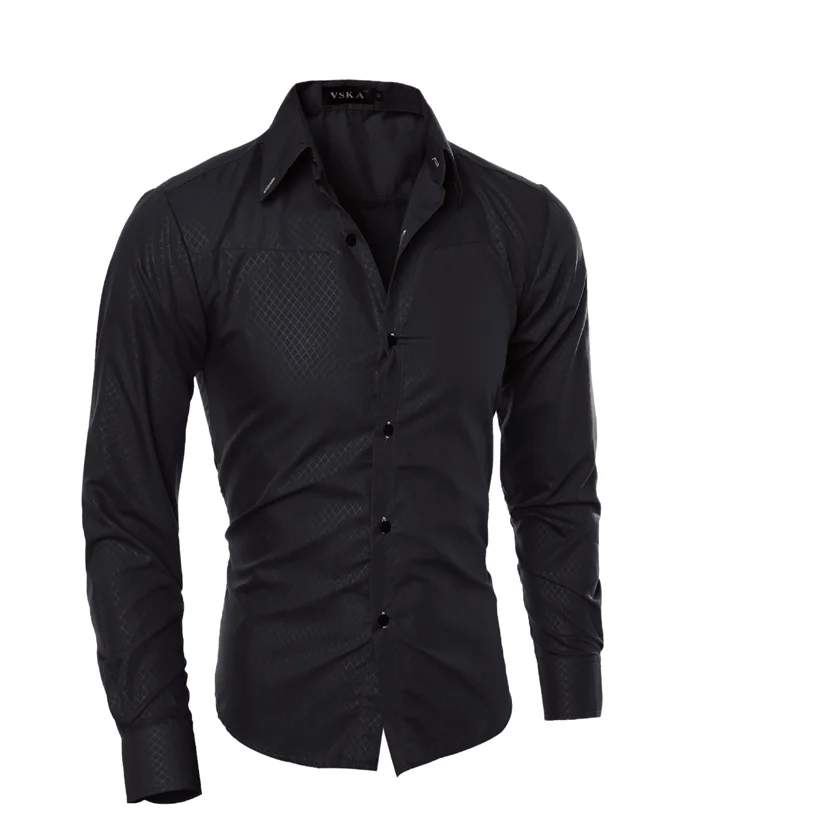 

Lattice Longest Nite Man Leisure Shirt Long Sleeve Slim Fit Men's Formal Dress Shirts Solid Color Tops