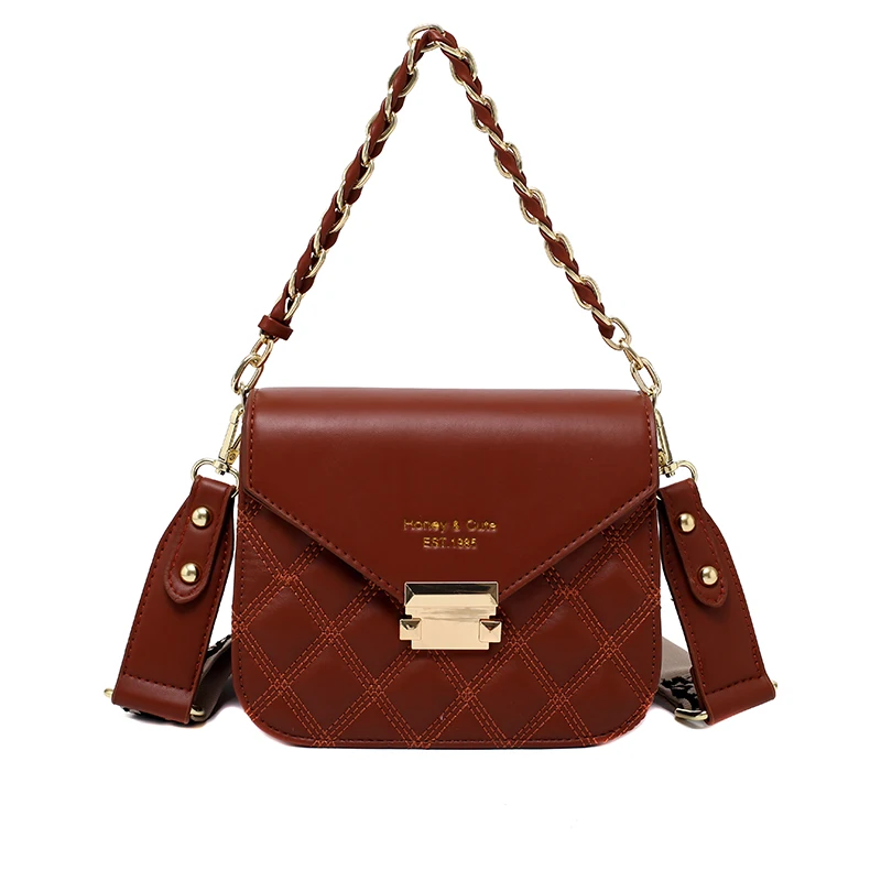

Saddle Chain Women's Bag Leather Shoulder Bags Luxury Brand Handbags Designer Solid Color Female Fashion Quality Crossbody Bag