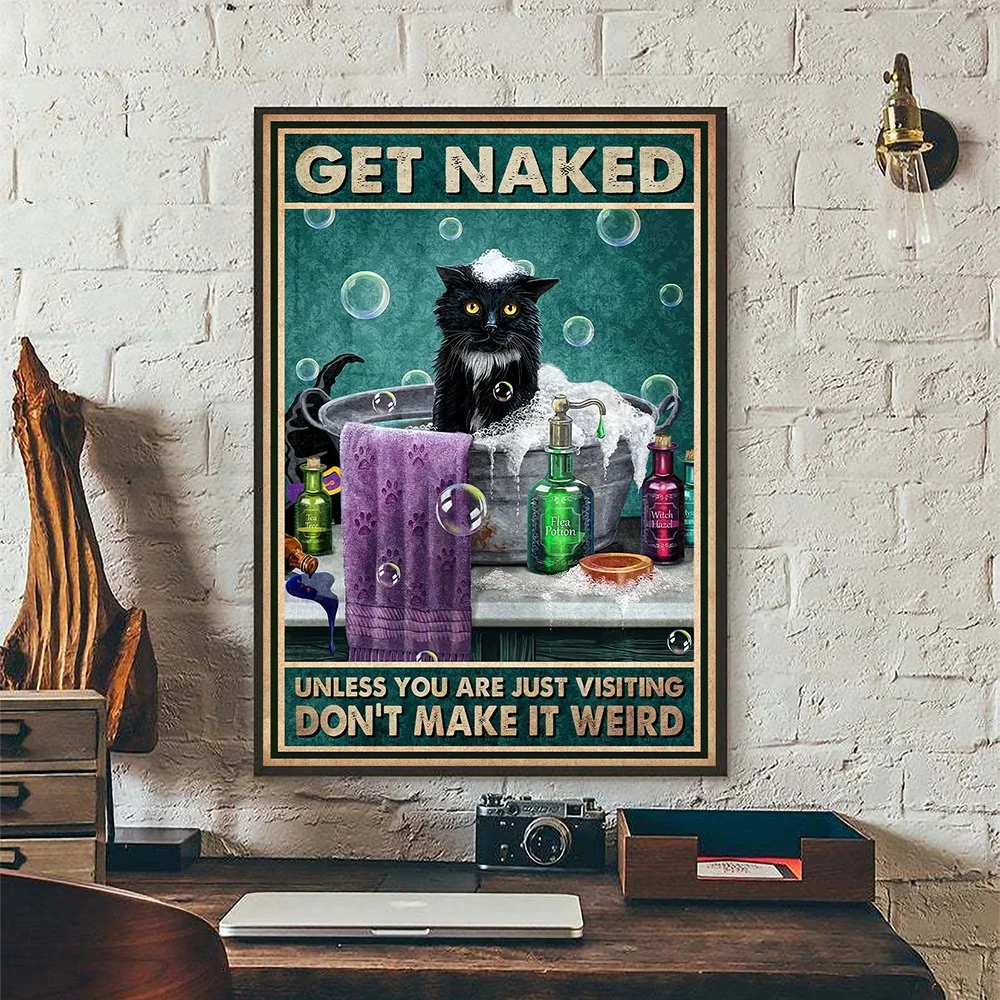 Металлическая черная кошка Ретро плакат получить голыми Забавный