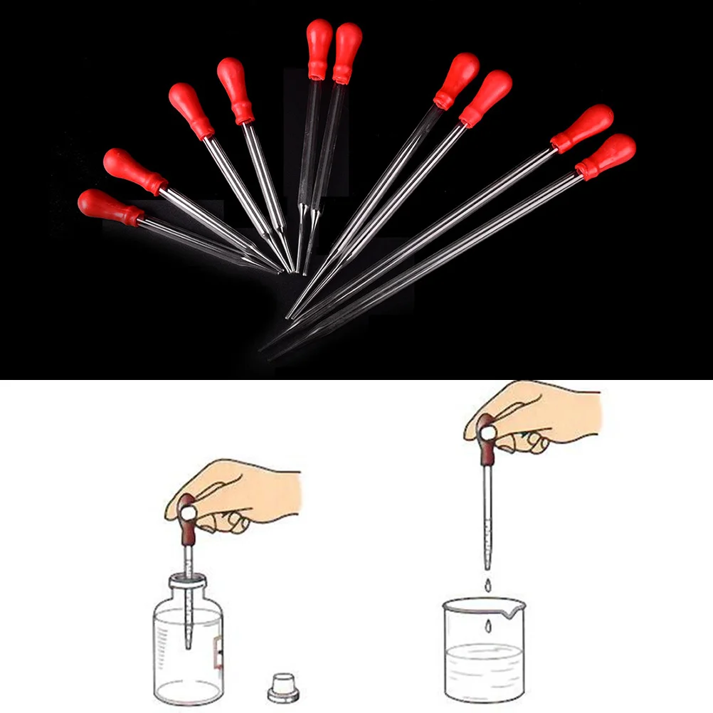 

2pc/lot 9cm/10cm/12cm/15cm/20cm Durable Long Glass Experiment Medical Pipette Dropper Transfer Pipette With Red Rub Lab Supplies