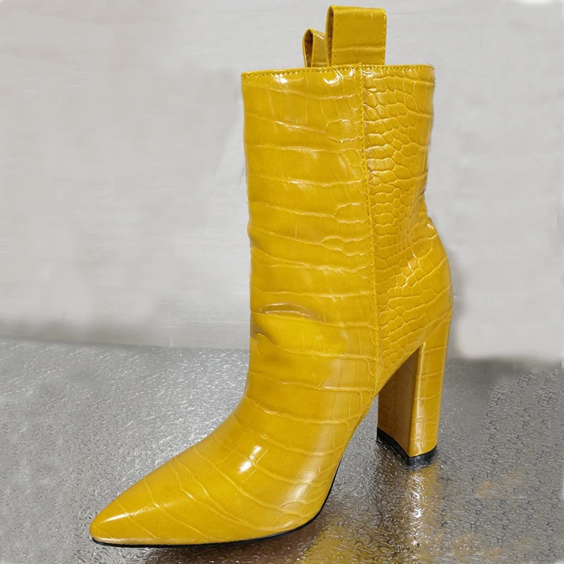 2019 женские ботильоны из крокодиловой кожи с острым носком цвет желтый зеленый