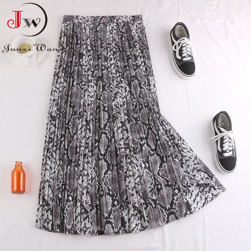 

Модная плиссированная юбка с леопардовым принтом и высокой талией; Сезон весна-осень; Элегантная повседневная трапециевидная длинная юбка ...