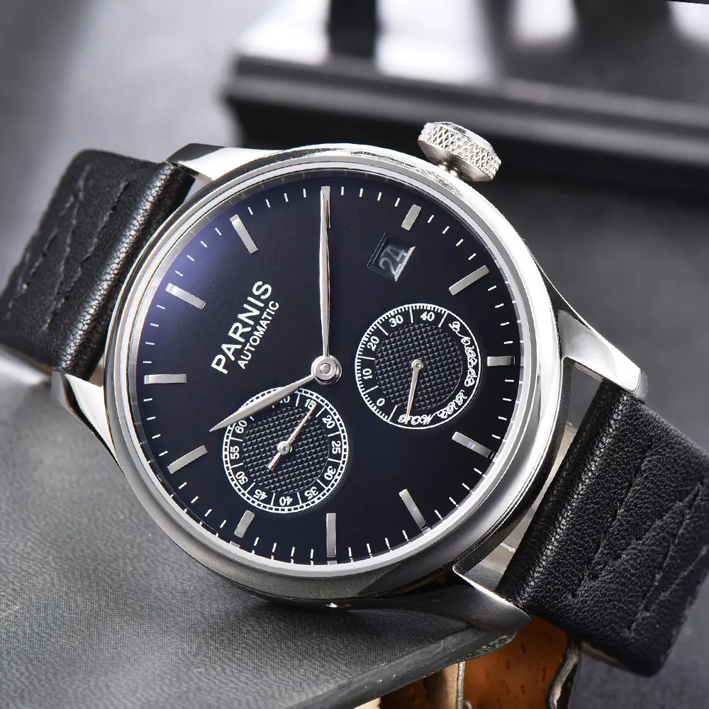 Часы мужские механические с автоподзаводом черным циферблатом 43 мм | Наручные