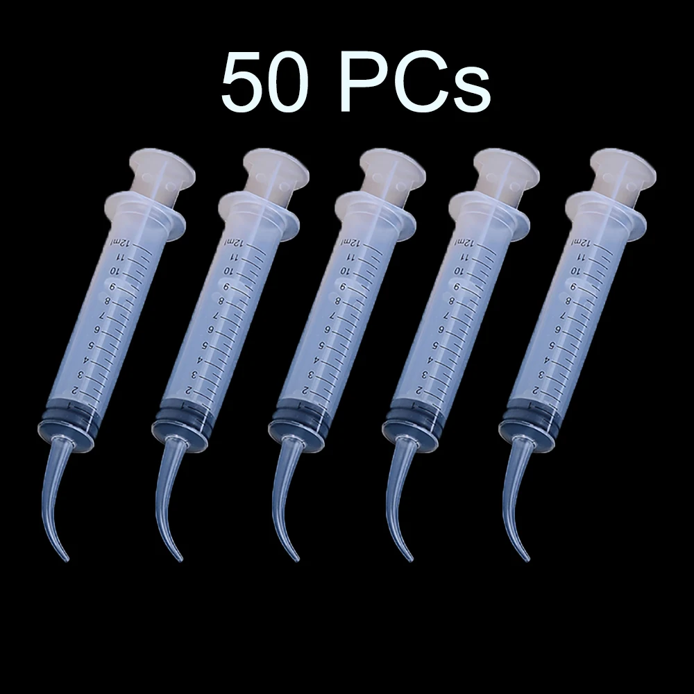 

50 PCs Disposable Dental Irrigation Syringe With Curved Tip 12ml for Dentist Use Dentistry Material Tip Diameter 1.7 mm&1.9mm