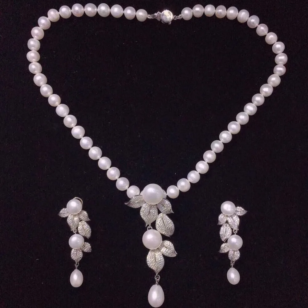 Пресноводный жемчуг Белый недалеко круглый цветок 8-9 мм Ожерелье серьги Природные бусины оптовая продажа 18 дюймов FPPJ