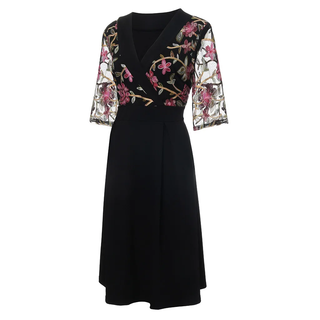 

Fashion Women Casual Floral Short Sleeve Plus Size Solid Applique V-neck Dress #snr Summer Dress 2021