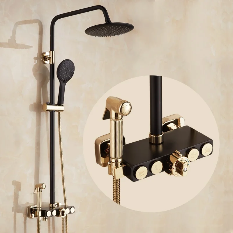 

De Choveiro Duschsystem Conjunto Ducha Preto Torneira Lavabo Douchette Eletrico Chuveiro Do Banheiro Bathroom Shower System