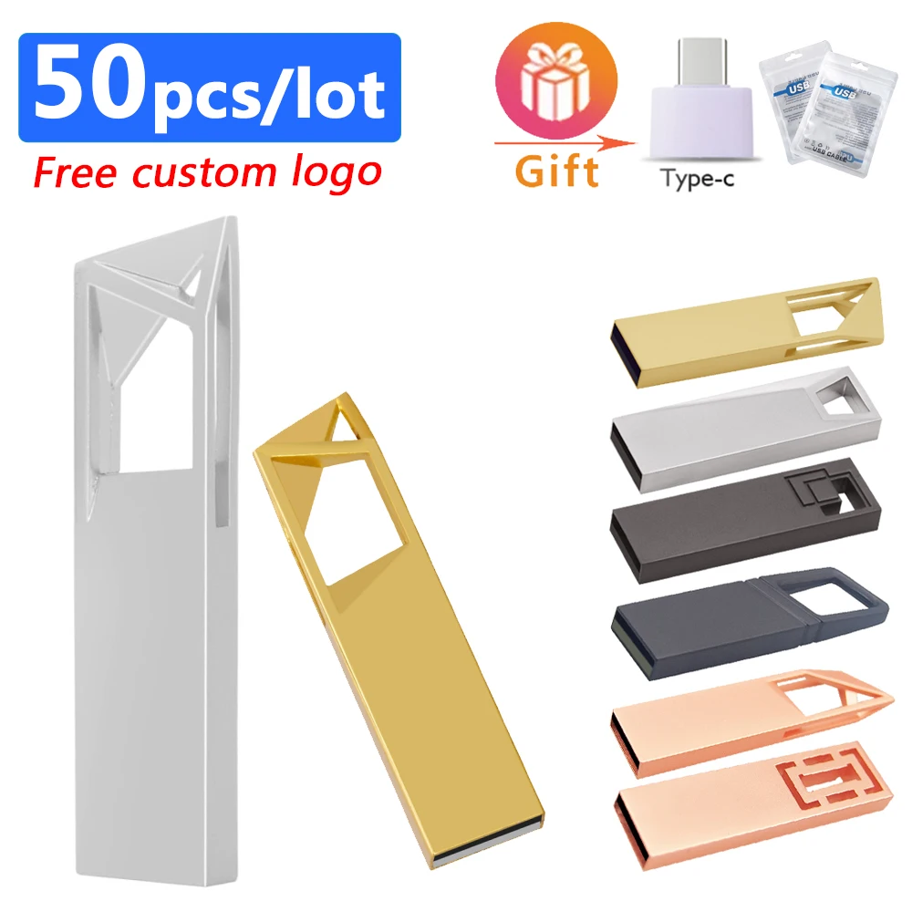 50pcs/lot High Speed USB Flash Drive Metal Pen Drive 16GB 32GB 64GB 128GB Pendrives Waterproof USB Stick 2.0 Memory U disk Stick