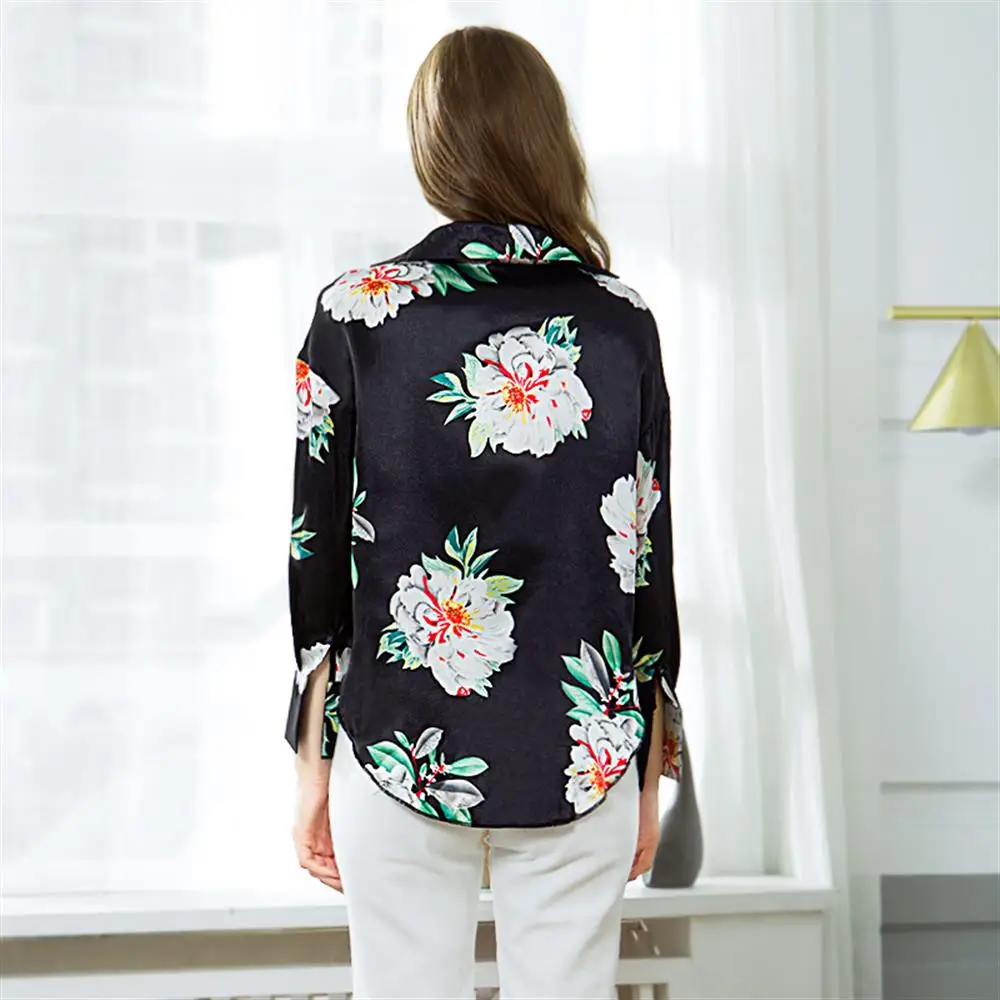 Женская Цветочная блуза с длинным рукавом и v-образным вырезом Осенние