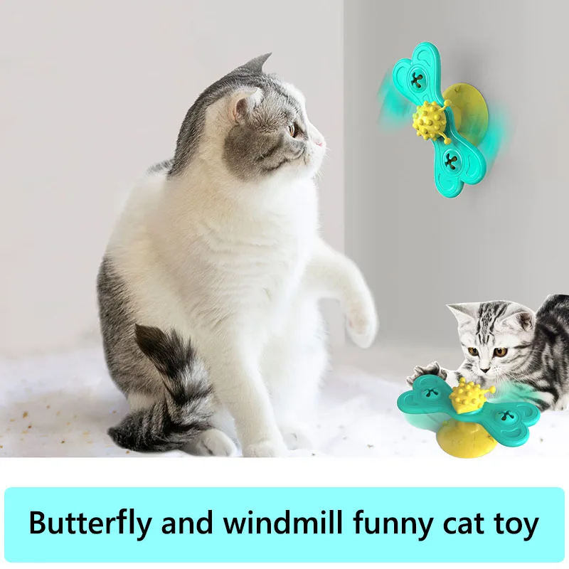 

butterfly windmill cat toy Turntable Teasing Interactive cat toys interactive with Catnip Cat Scratching Tickle Pet ball toys