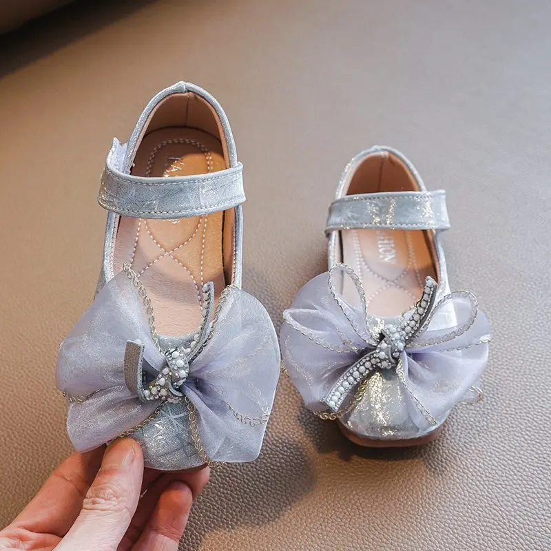 

New Autumn Girls Leather Shoes Children Girls Baby Princess Bowknot Sneakers Pearl Diamond Single Shoes Kids Dance Shoes Sandals