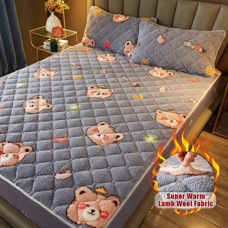 

Winter Warm Fitted Sheet Funny Cartoon Printed Thicken Cashmere Fleece Mattress Cover Single Double King Queen Size Bed Sheet