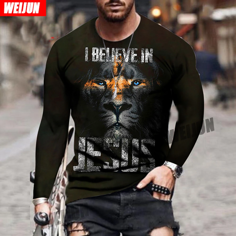 

2021 European and American new men's long-sleeved T-shirt 3D printing round neck street trend The fashion design