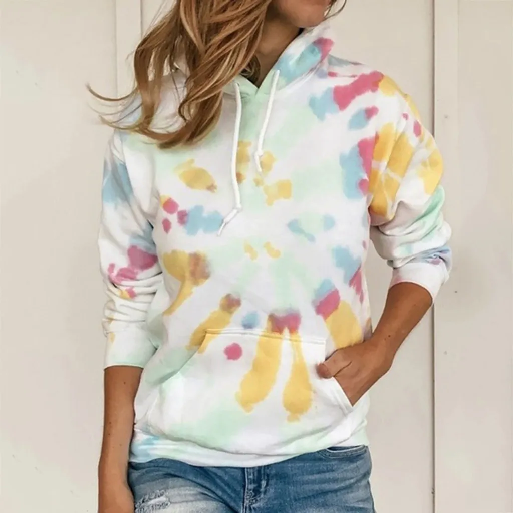 Размера плюс Женская Спортивная толстовка с капюшоном и тай-дай печатные