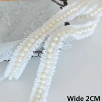 2cm wide white mesh pleated fabric glitter beaded fringe lace edge trim garment collar ribbon wedding dress diy applique decor