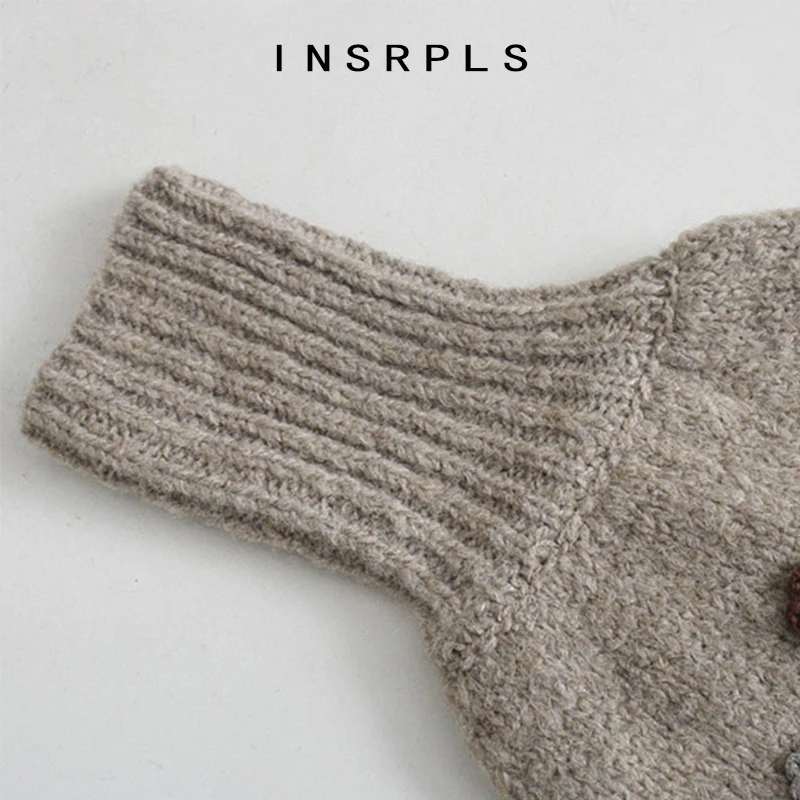 

INSRPLS Women Fashion With Beading Embroidery Cropped Knitted Sweater Vintage Lantern Sleeve Female Pullover Chic Tops