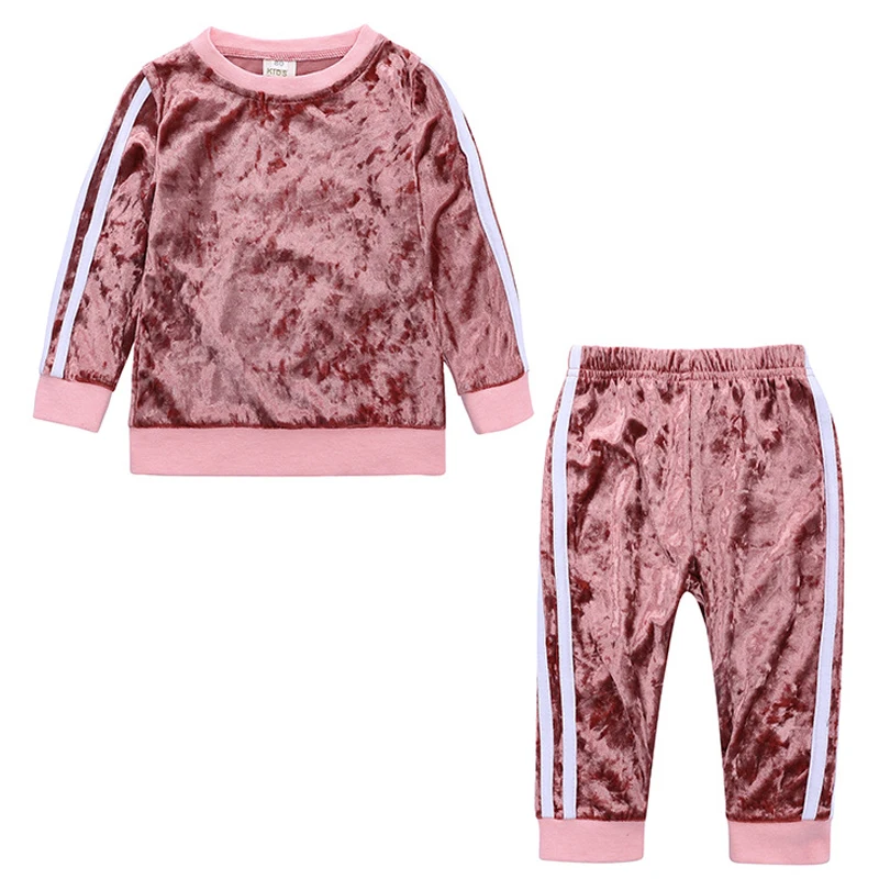 Детская одежда новинка осень зима 2019 золотистый бархатный костюм из двух