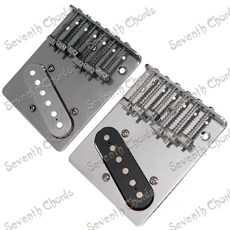 

A Set 6 String Saddle Bridge for TL Electric Guitar Replacement with Pickup / Chrome and Black for choose
