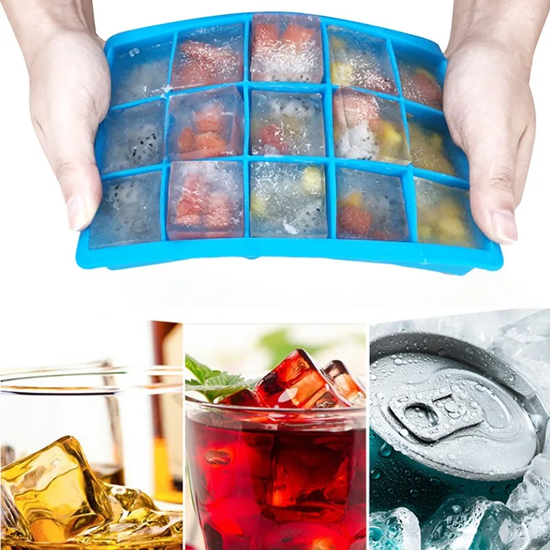 

15/24 Cells Ice Cube Tray Food Grade Silicone Jelly Pudding Soap Silicone Mould with Lid for Ice Cream Bar Drink Kitchen Gadgets