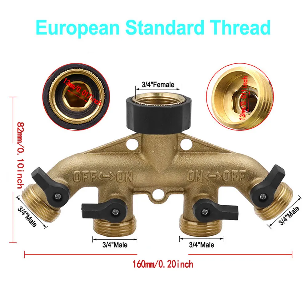 

4-Way Brass Plastic Garden Hose Splitter Watering Connector Distributor For Outdoor Tap And Faucet For Garden Irrigation Lawn