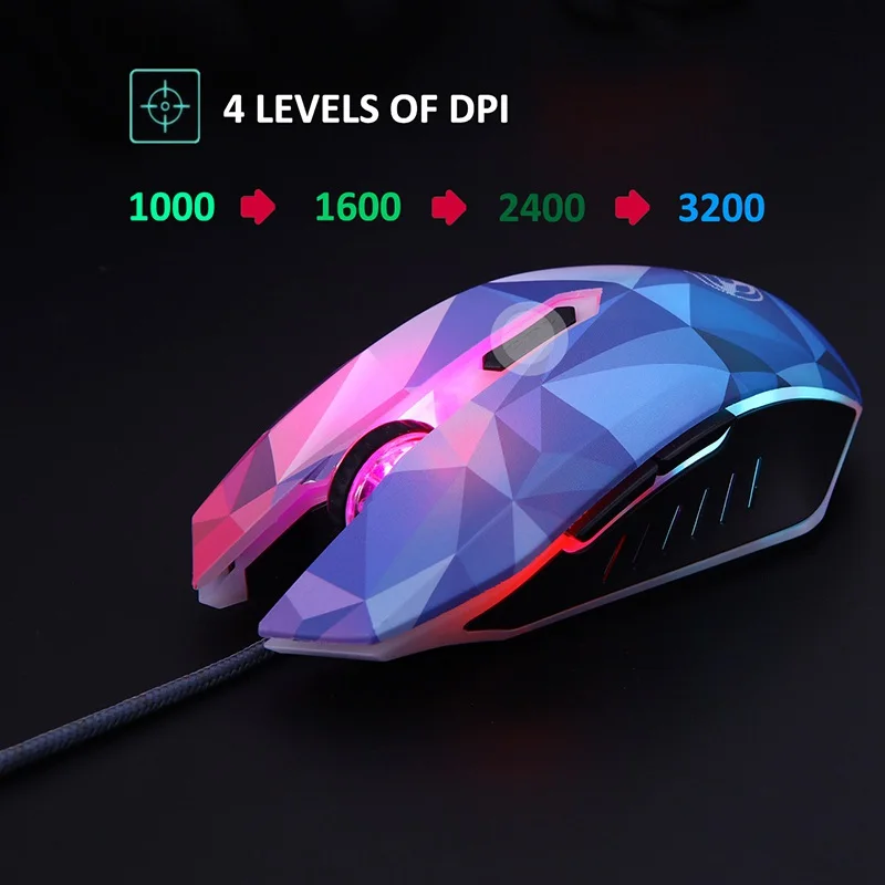 VicTsing Алмазная цветная игровая мышь 3200 dpi 7 круглый светодиодный светильник проводная мышь игровая оптическая компьютерная мышь