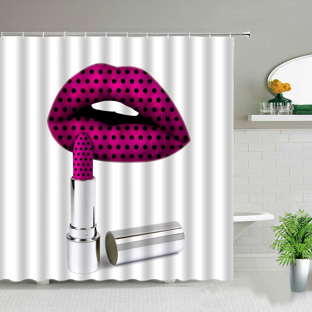 

Sexy Red Lip Lipstick Bathroom Shower Curtain Set Waterproof Hanging Curtains Romantic Valentine's Day Room Bathtub Home Decor