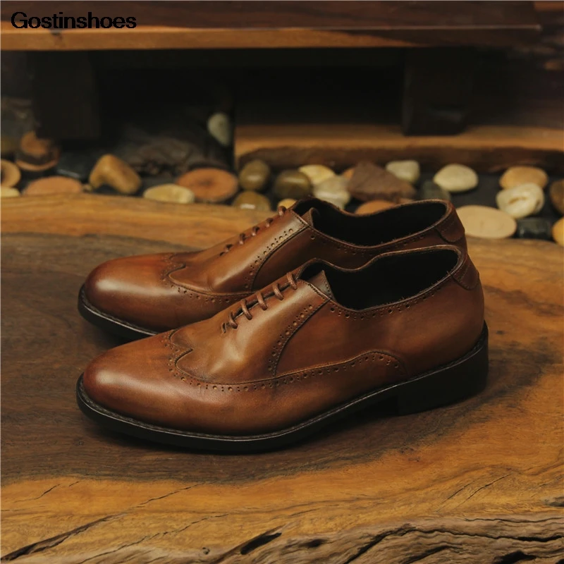 Goodyear/кожаные туфли Трендовая Мужская обувь Коровья кожа оксфорды на шнуровке в
