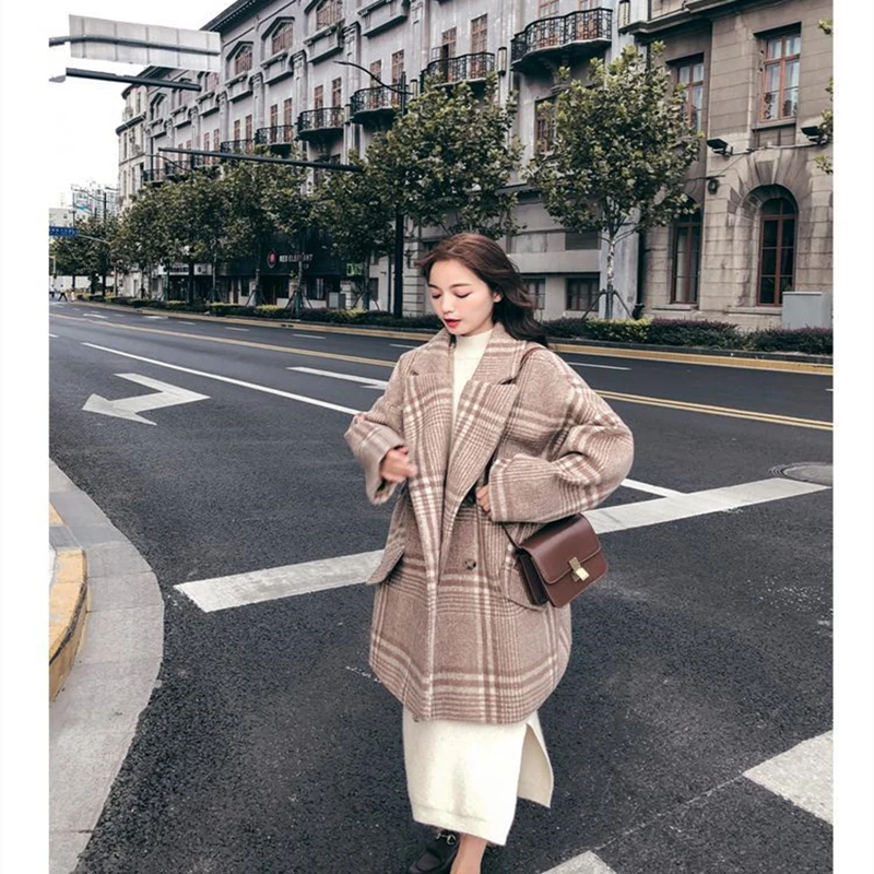 

2020 New Korean Style Plaid Loose Cashmere Coats for Women Winter Fashion Single Breasted Coats Cost-effective Slim Solid ZY117
