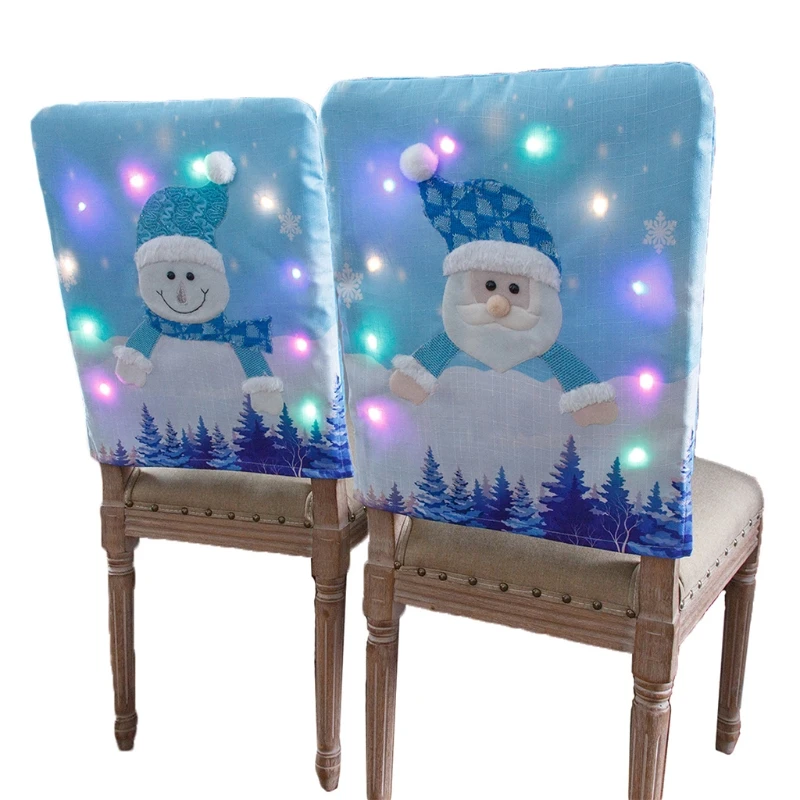

LED Christmas Chair Cover Santa Claus Snowman Decorative Light up Chair Back