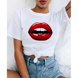 Harajuku T-shirt 2020 summer new top red lips kiss print womens T-shirt funny O-collar T-shirt Femme fashion
