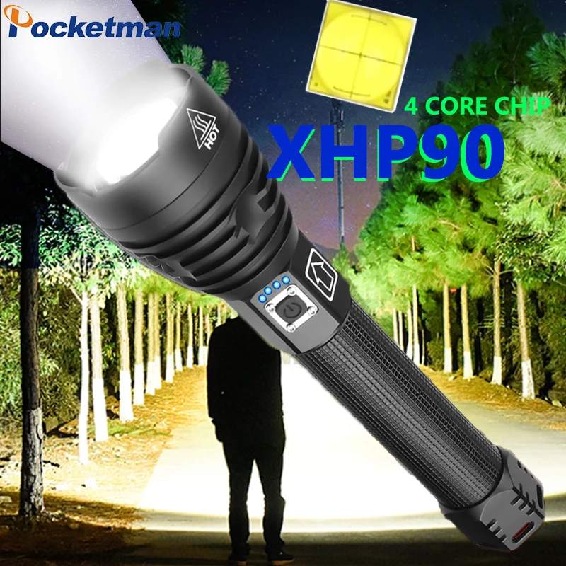 

Супермощный светодиодный фонарик Xlamp XHP70.2 XHP90, светодиодный фонарик USB XHP50, тактический фонарь с зумом, перезаряжаемая батарея 18650 26650