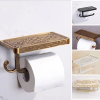 bathroom hardware set white paper mobile phone holder space aluminum antique roll holder with shelf toilet paper box wall mount