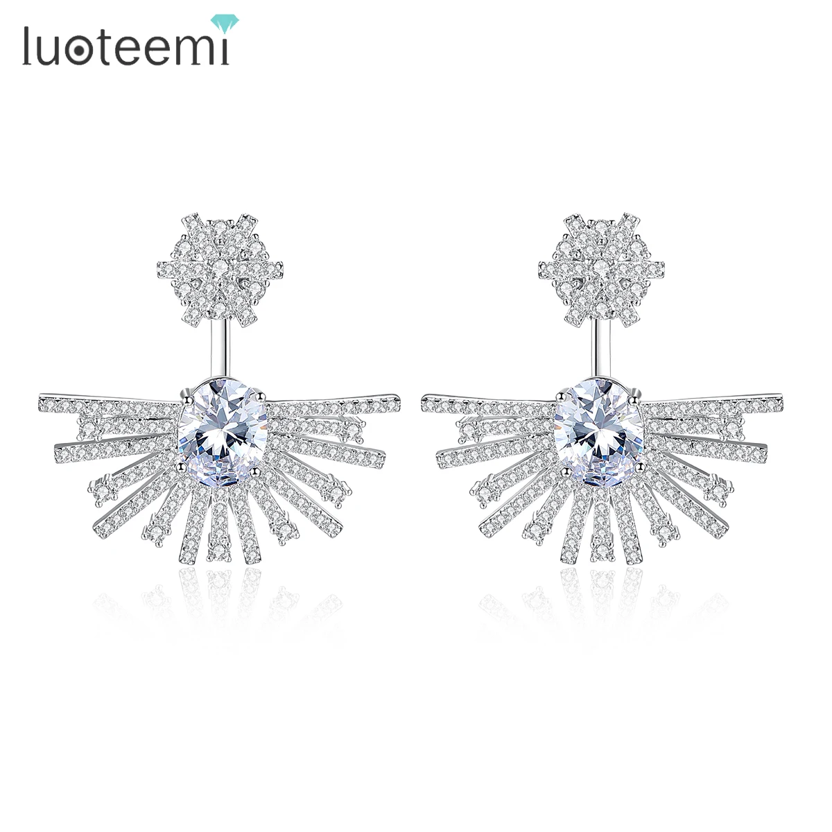 

LUOTEEMI Silver Color Unusual Cubic Zirconia Ear Jacket Drop Earrings for Women Fashion 2022 New Trend Accessories Jewelry Gift