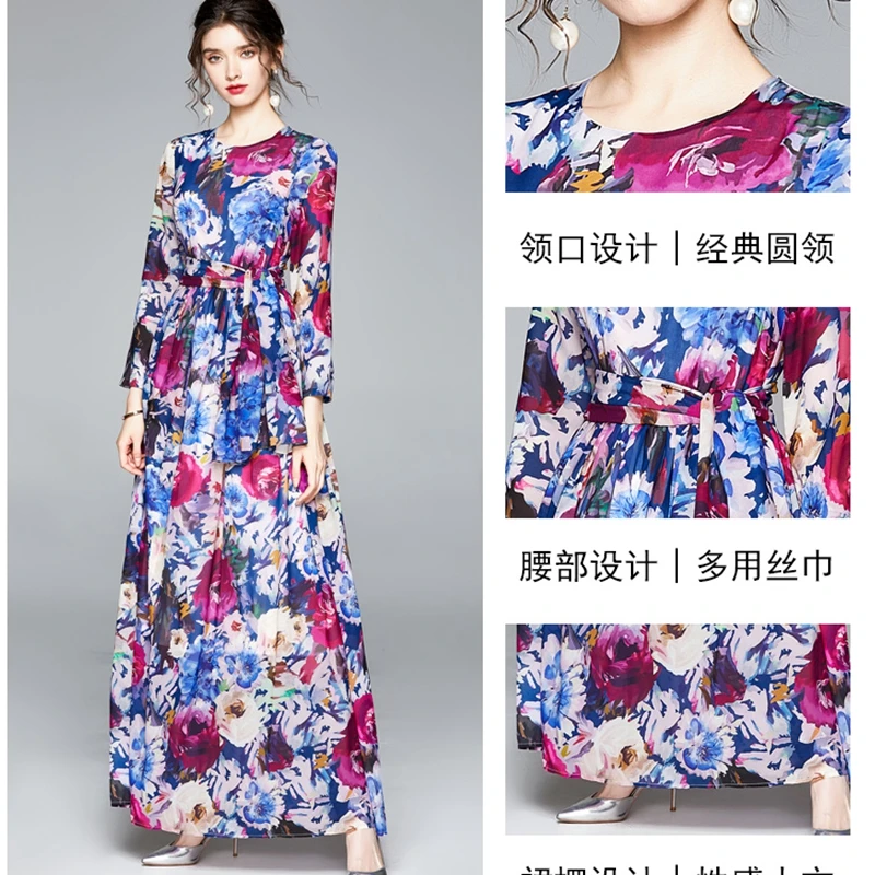 

2020 Summer Dresses For Women New Fashion Printing Dresses Office Ladies Long Sleeve Long Dress Elegant Vestido De Mujer