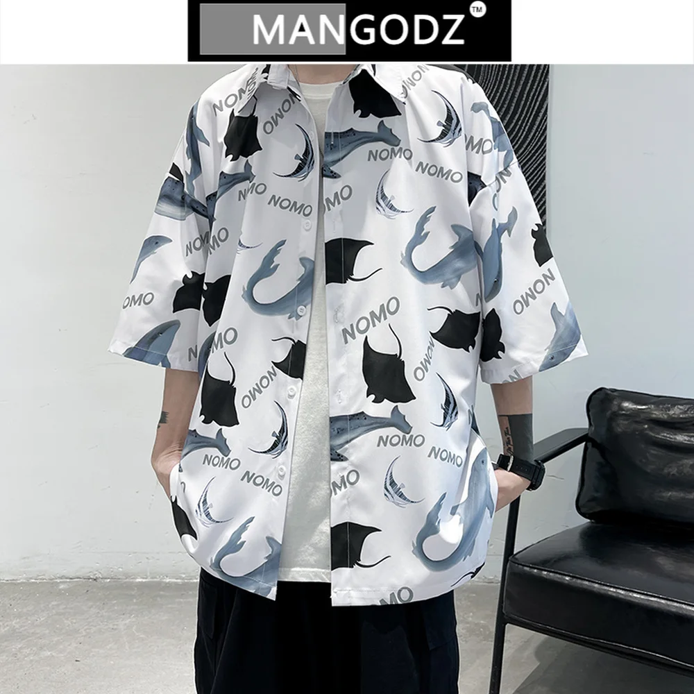 

Men Korean Streetwear Full Print Ice Silk Shirts 2021 Summer Short Sleeve Fashion Casual Harajuku Shirt Tops Male Hip Hop Blouse