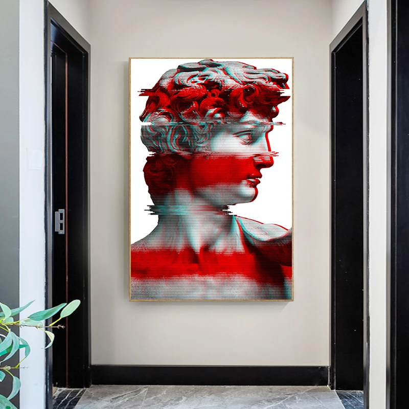 

Red Vaporwave Sculpture Of David Canvas Art Posters Graffiti Art Canvas Paintings on the Wall Street Art Picture Home Decor