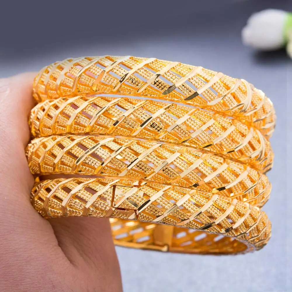 

24K Bangles 4Pcs/lot Gold Color Bangles For Women Girls Ethiopian African Dubai Bangles Bracelet Party wedding Jewelry Gifts