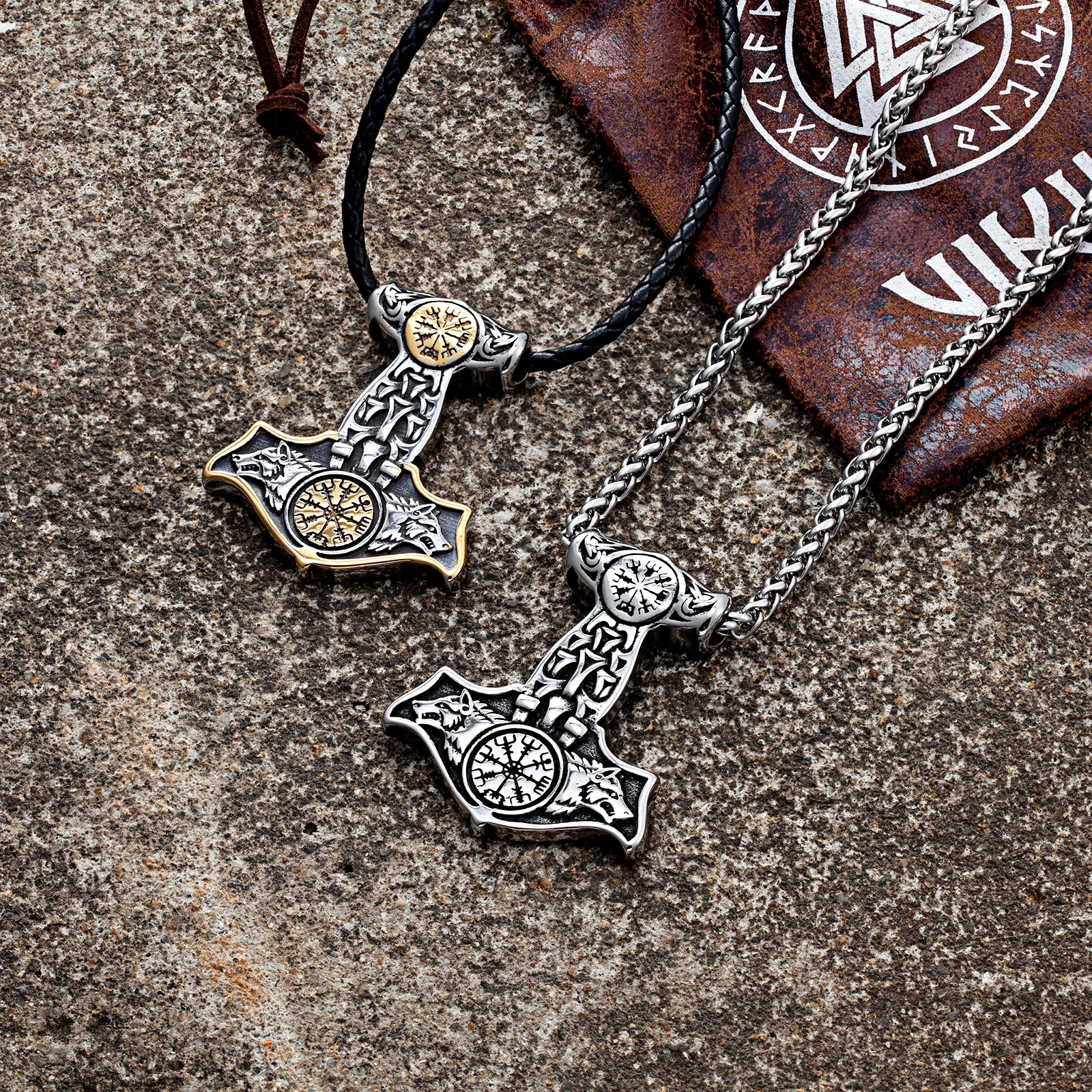 Двухстороннее мужское ожерелье с компасом Viking мужской якорь молоток Mjolnir
