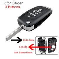 3 buttons car key fob case shell replacement flip folding remote hu83 blade keyless entry case for citroen c2 c3 c4 c5 c6 c8 va2