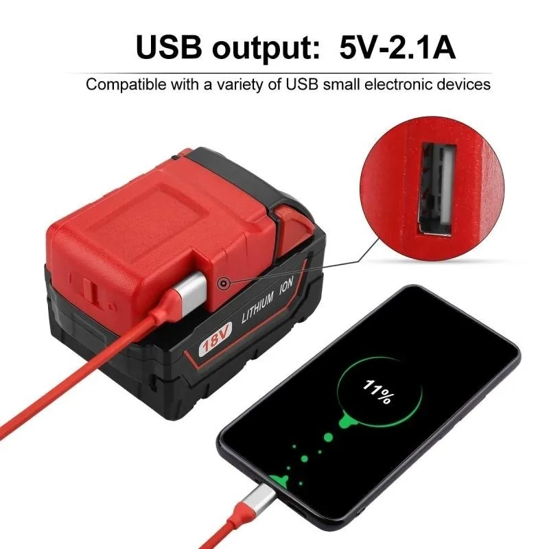

New Portable USB Ports Battery Charger Adapter Converter Accessories with Control Switch Compatible for Milwaukee 49-24-2371 M18
