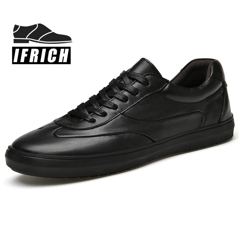 

2021 New Trend Men Genuine Leather Sneakers Black Youth Fashion Men Shoes Top Quality Man Walking Shoes Rubber Casual Sneakers