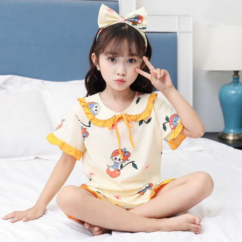 

Детская одежда для сна, ночная рубашка принцессы, хлопковый детский пижамный комплект, лето 2021, Детская Пижама для девочек, мультяшная Пижам...