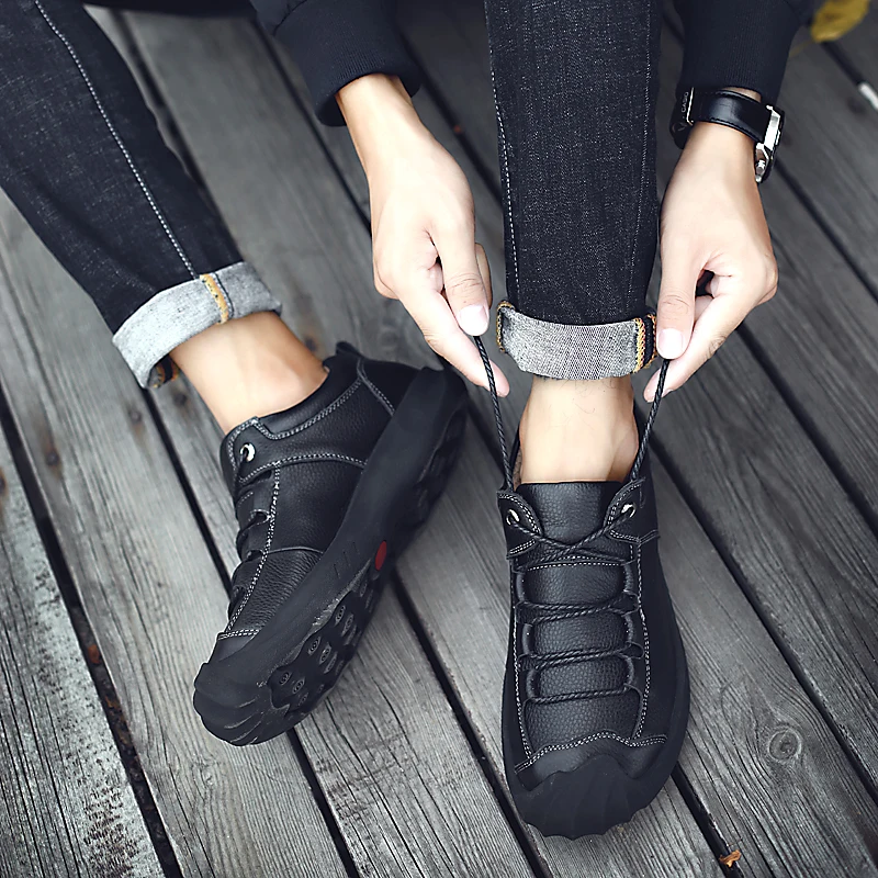 

Men genuine Leather Shoes fashion Soft Casual Sneakers Waterproof Walking Shoes Anti-slip Sole Breathable Black oxfords Shoes