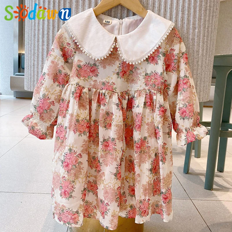

Sodawn Spring Autumn Floral Dress Princess Dress Embroidered Beading Decoration Children Dresses Girl Clothes For 3-7 Years