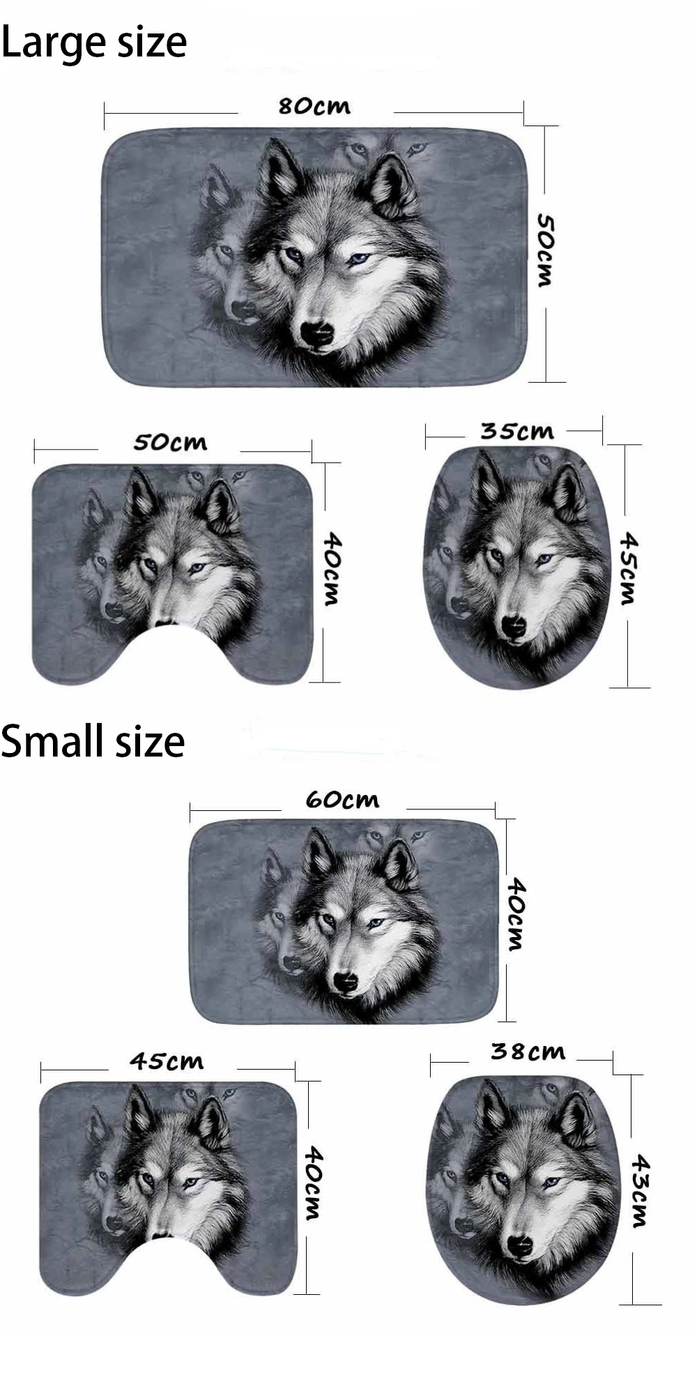Zeegle Wolf Printed Bathroom Mat Set Toilet Rug Anti-slip Carpet for Bath Memory Foam Floor Mats |