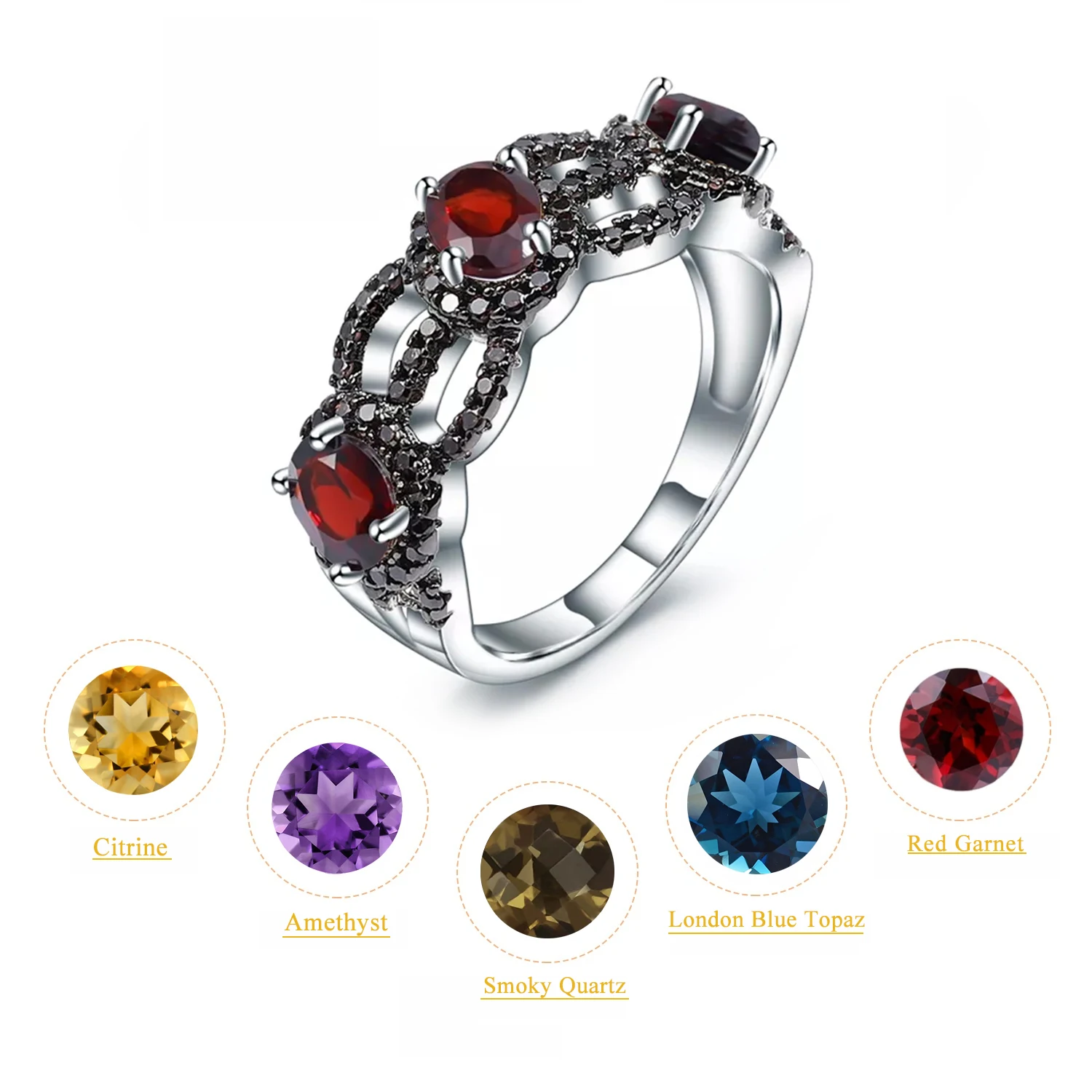 Женское кольцо из серебра 925 пробы с натуральным красным гранатом | Украшения и