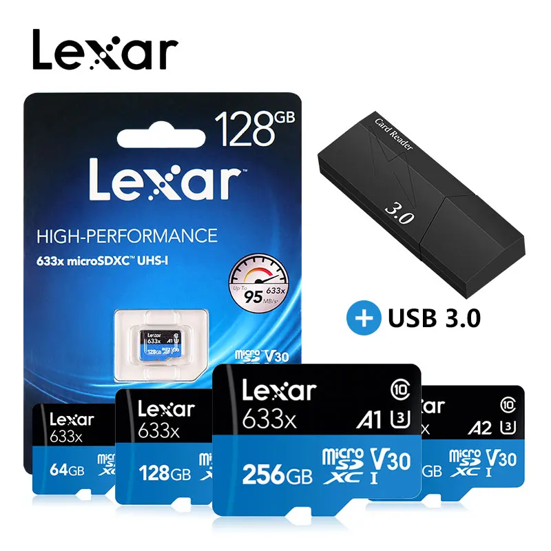 Карта памяти micro sd Lexar 512 ГБ, micro sd карта 128 ГБ, 256 ГБ, высокая скорость до 95 м/с, класс 10 633x, micro sd, TF карта, флеш-карта