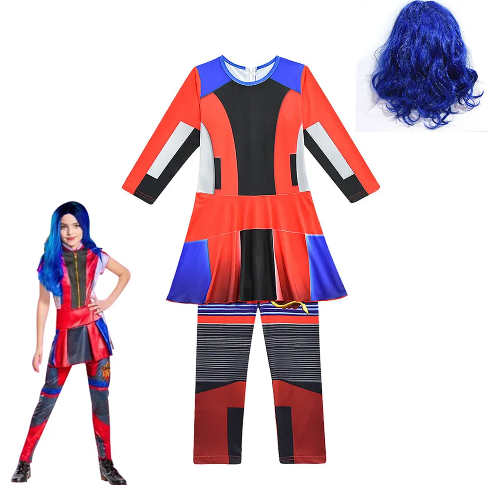 girls Anilnc Descendants 3 Evie cosplay costumes with Wig + gloves children Carnival party Jumpsuits halloween costume for kids |