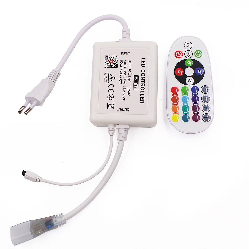 Фото AC110V 220V Wifi rgb-контроллер с 24 клавишами ИК-пульт дистанционного управления 750 Вт 8 мм 10 мм PCB EU US AU UK штекер для светодиодный светильник №3