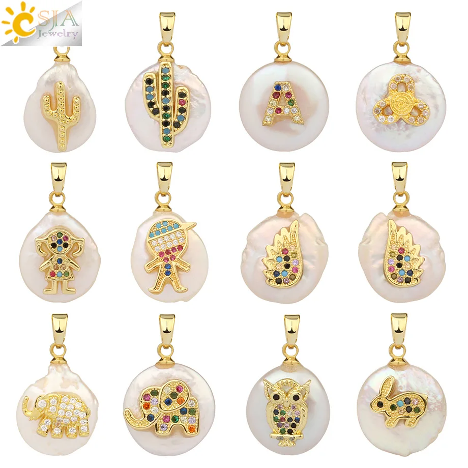 Кулон CSJA с пресноводным жемчугом, подвеска в виде крыла, животного, слона, совы, кролика, растения, кактуса, ожерелье с Стразы для женщин и девочек G216
